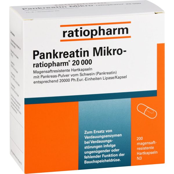 PANKREATIN Mikro-ratiohne 20.000 magensaftresistente Hartkapseln