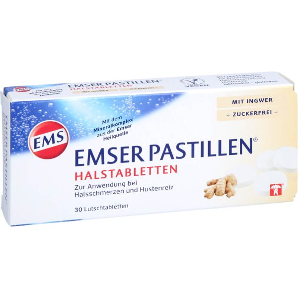 EMSER Pastillen Halstabletten mit Ingwer zuckerfrei